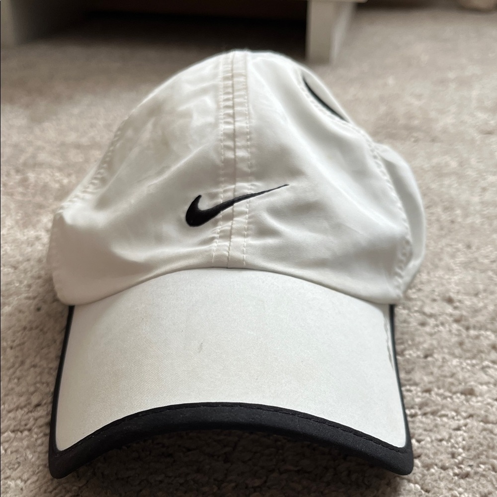 Nike Dri Fit Cap in White with Black Trim